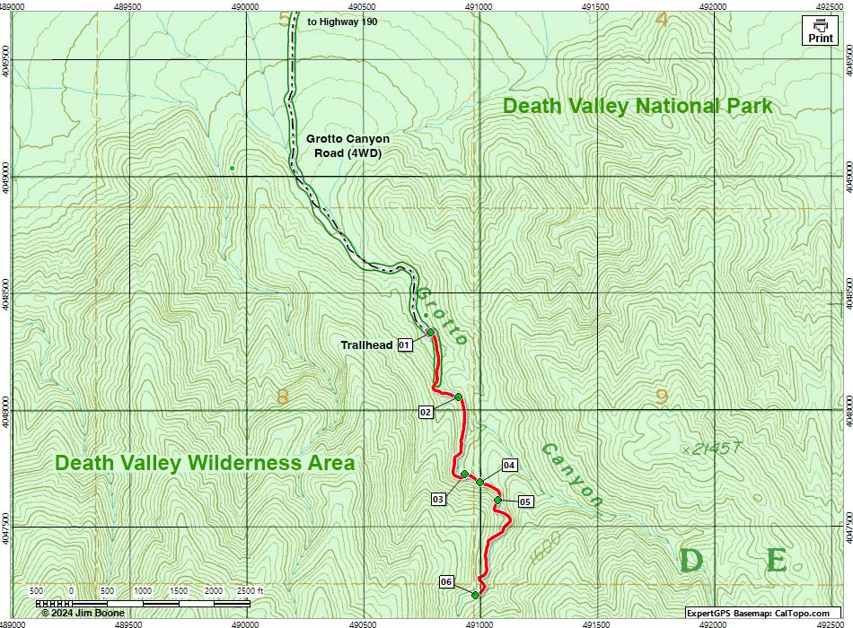 Grotto Canyon Route Map