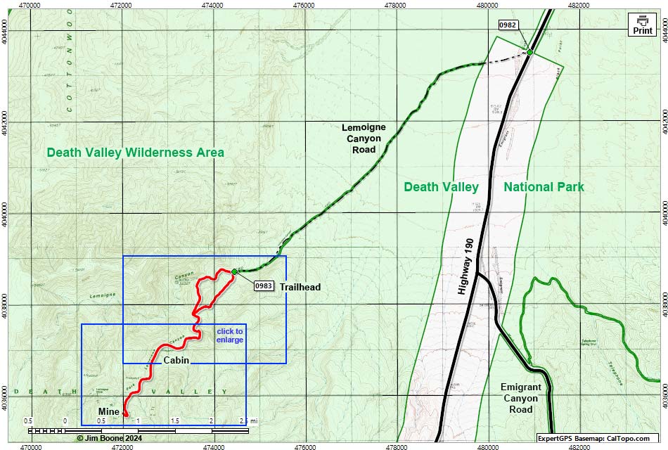 Lemoigne Canyon and Cabin Route Overview Map