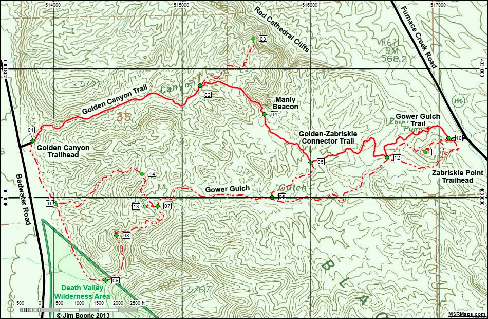 Zabriskie Point to Golden Canyon Trail Map