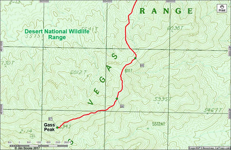 Gass Peak Route Map