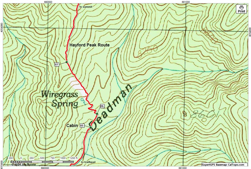 Hayford Peak Route Map Cabin Section