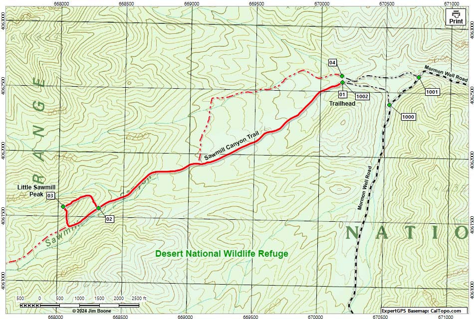 Little Sawmill Peak Route Map