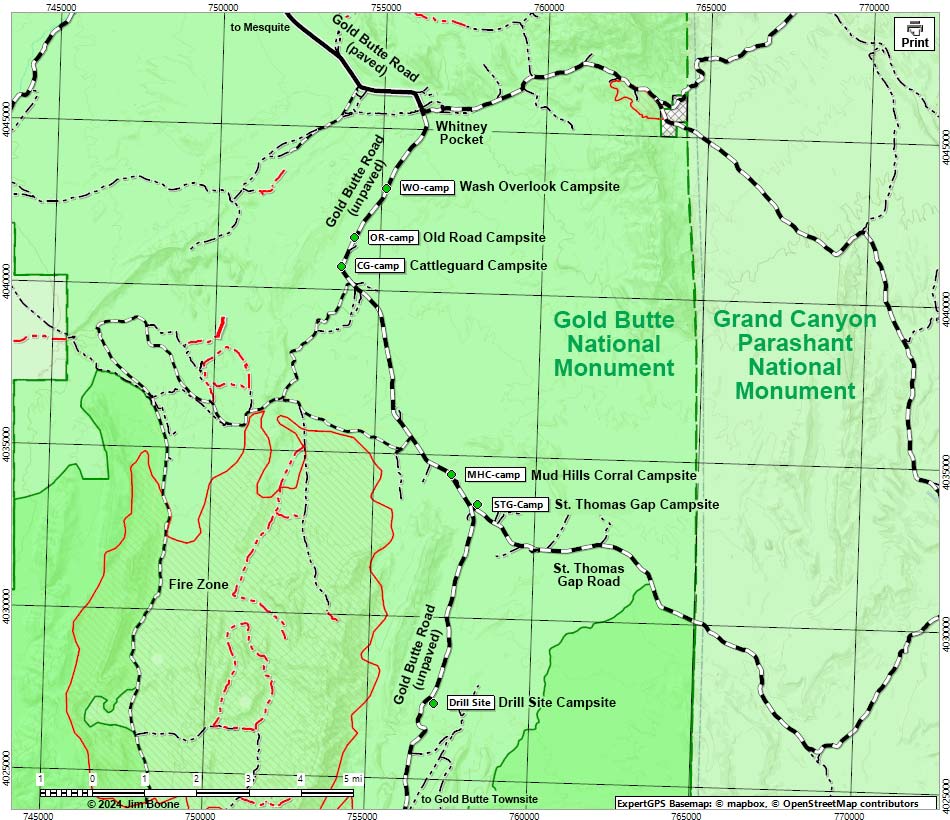 Gold Butte Road Campsites Map