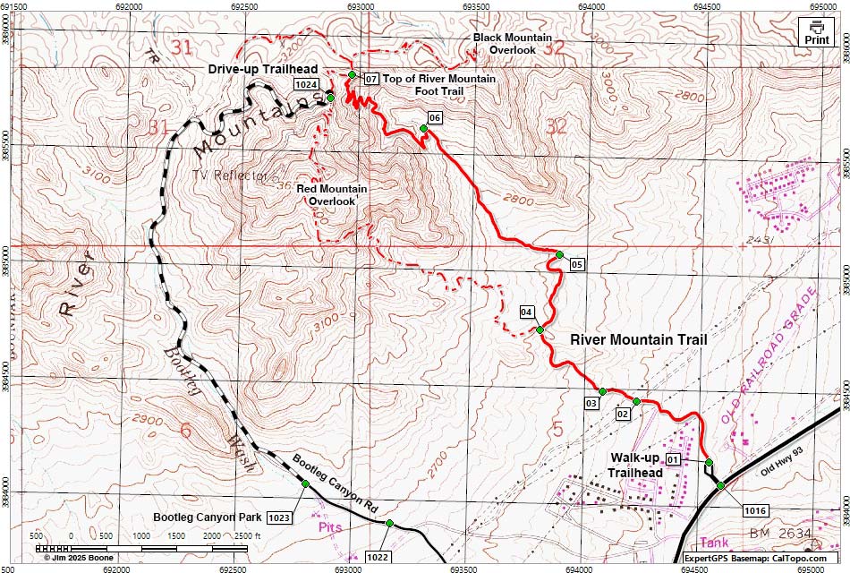 River Mountain "Foot" Trail Map