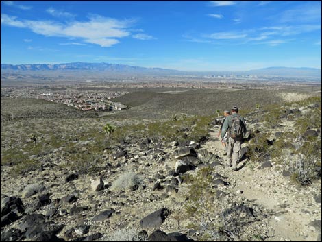 Hikers on trail (view W)